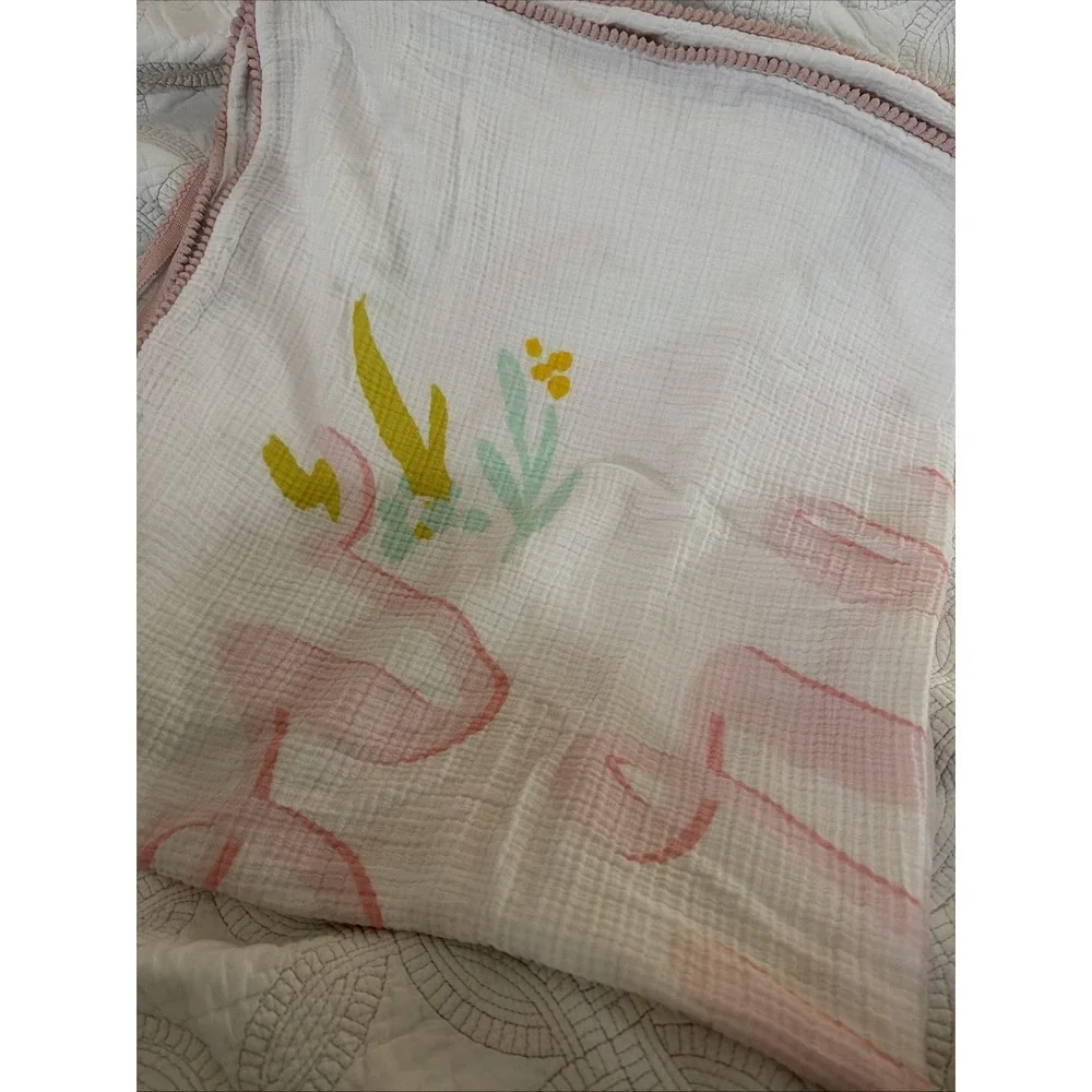 2 Cloud Island Baby Swaddle Muslin Blankets Lemon, Loved Pink, Pom Pom‎ Trim